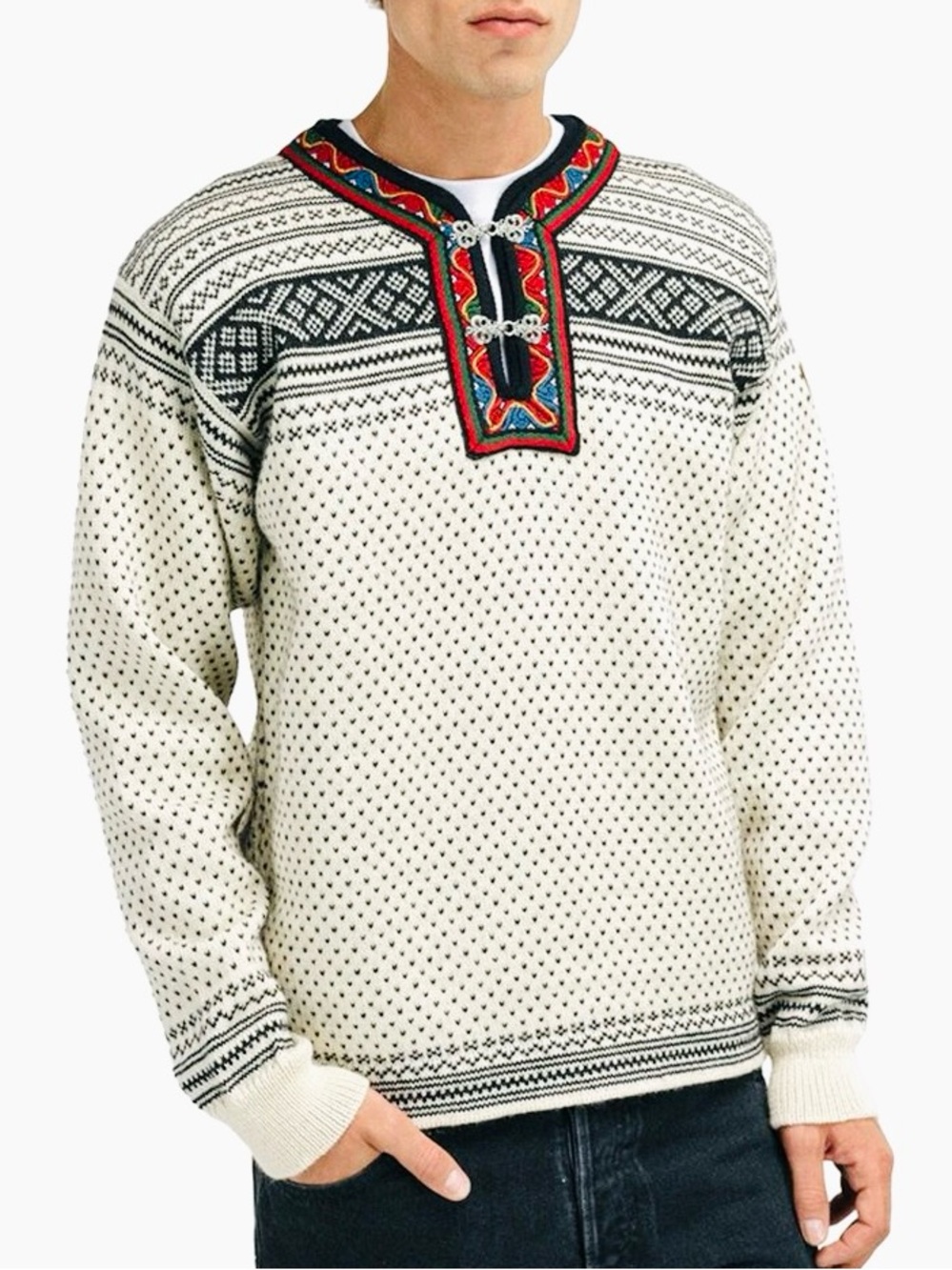 Dale of Norway Cream & Black Nordic Cardigan with Red and Green Trim